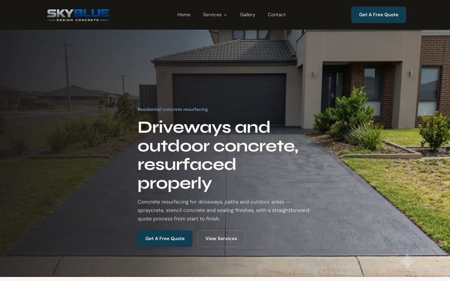 Sky Blue Design Concrete website, desktop view
